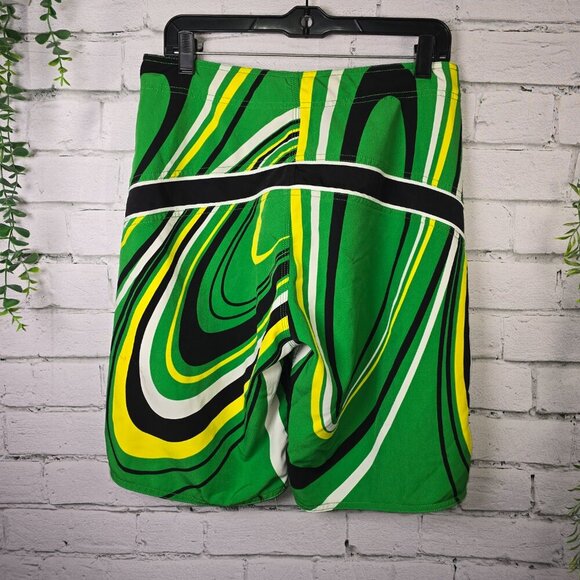 MENS RON JON SWIM SHORTS  BERMUDA LENGTH GREEN BLACK AND WHITE SIZE 30 - Picture 3 of 5